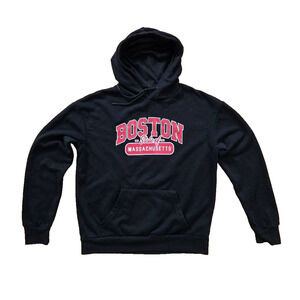 Primark Boston Arched Unisecs Text Cotton Blend Pullover Hoodie Black XS A001815